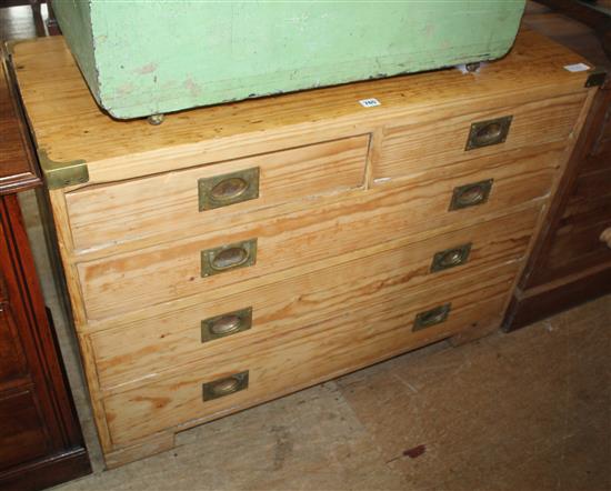 Pine campaign handled chest of 5 drawers